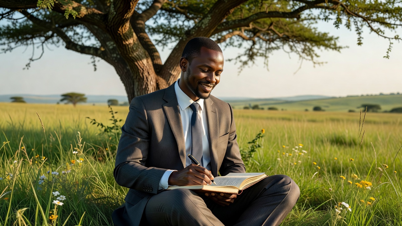 Goal setting journal in a meadow — Open Meadow Deck coaching approach