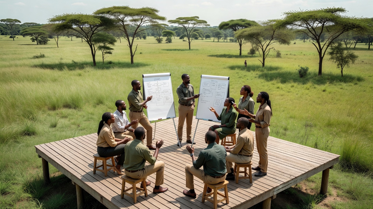 Open Meadow Deck coaches facilitating a strategy session outdoors